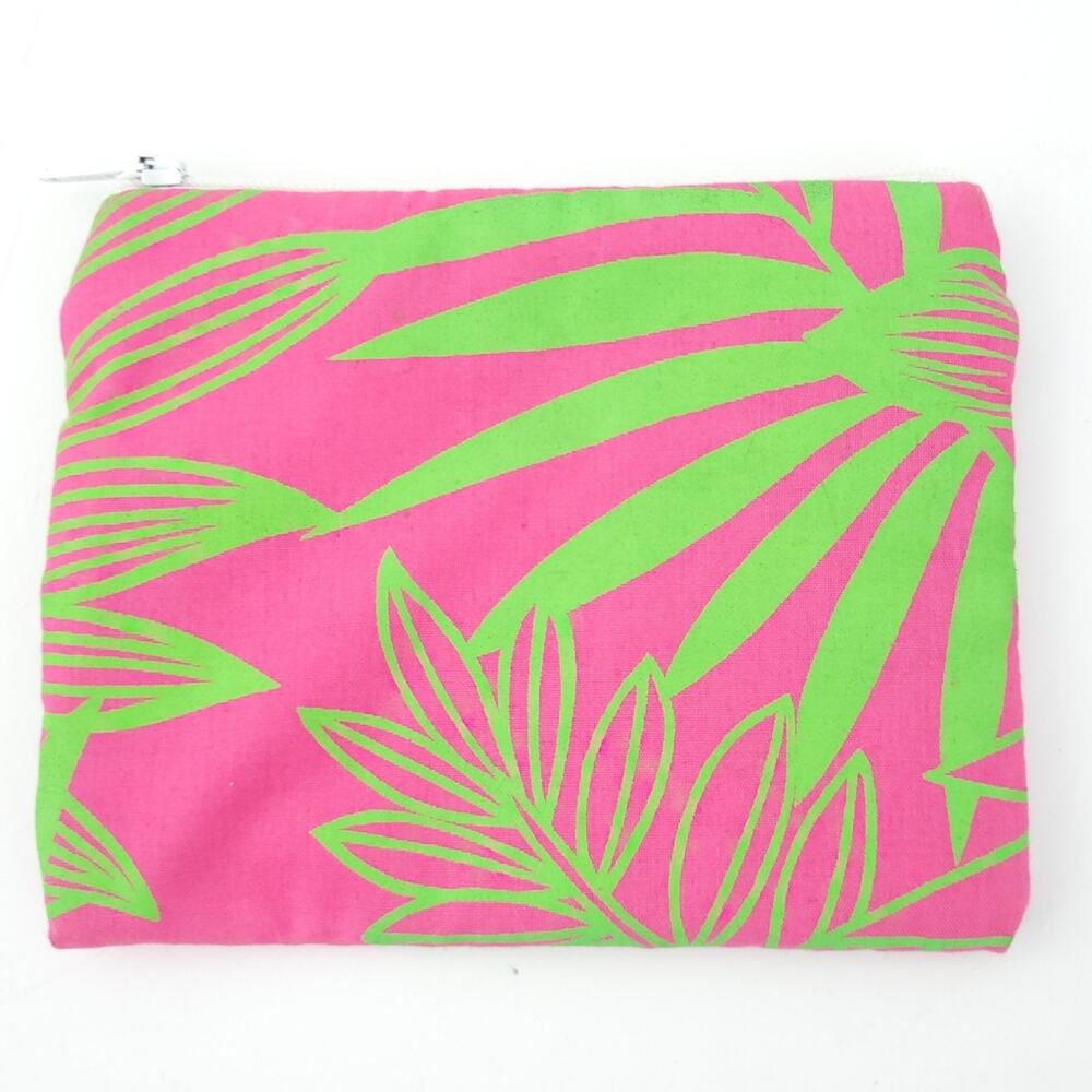 Tropical Fabric Change Purse Zip Up, Pink and Green Palm Print, Jungle 5x4